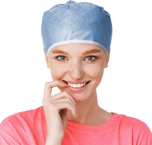 Blue Disposable Surgical Cap. Pack of 100 Disposable Hair Covers PP 30 GSM; Nurses Head Coverings for Surgical Personnel. Scrub Cap for Clinics. Surgical Hairnets with Stationary Ties.