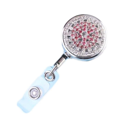Red Retractable Badge Clip Metal Rhinestone Beads ID Card Badge Holder for Office Worker Teachers Students