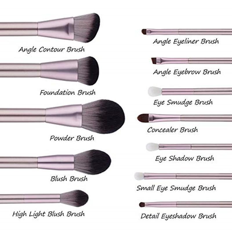 12Pcs Makeup Brushes Face Lip Eyebrows powder brush+Professional makeup Bag