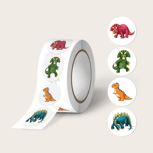 500pcs/roll Round Dinosaur Stickers for Kids Teacher Reward Stickers School Supplies Animal Incentive Roll Sticker