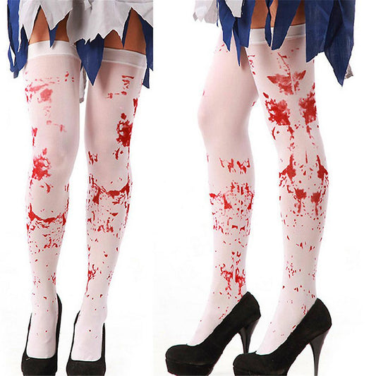 2pcs Halloween Bloody Stockings Horror Bloody Nurse High Socks Cosplay