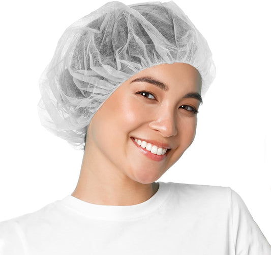 Disposable Bouffant Caps 24 Inch, White Disposable Hair Cap Medical with Elastic Edge 100 Pack, Breathable Disposable Hair Covers for Nurses, PP Disposable Surgical Cap for Food Service