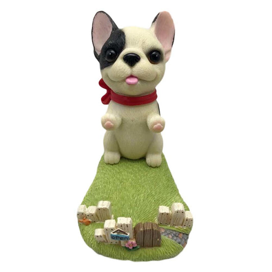 Beige Cute Resin Dog Mobile Phone Support Stand Cartoon French Bulldog Business Card Holder Car Number Plate