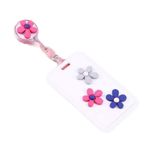 White Retractable Badge Clip Flowers ID Card Badge Holder Office Students Name Card Entrance Key Card Holder