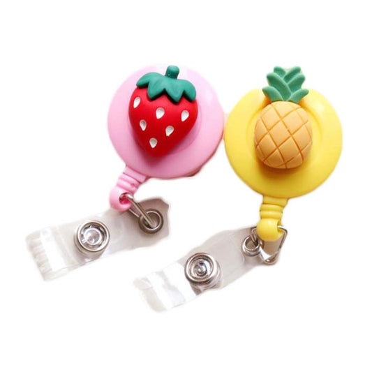 2 Pcs Yellow Pink Retractable Badge Clip Pineapple Strawberry ID Name Tag Badge Holder for Nurse Doctor Office School
