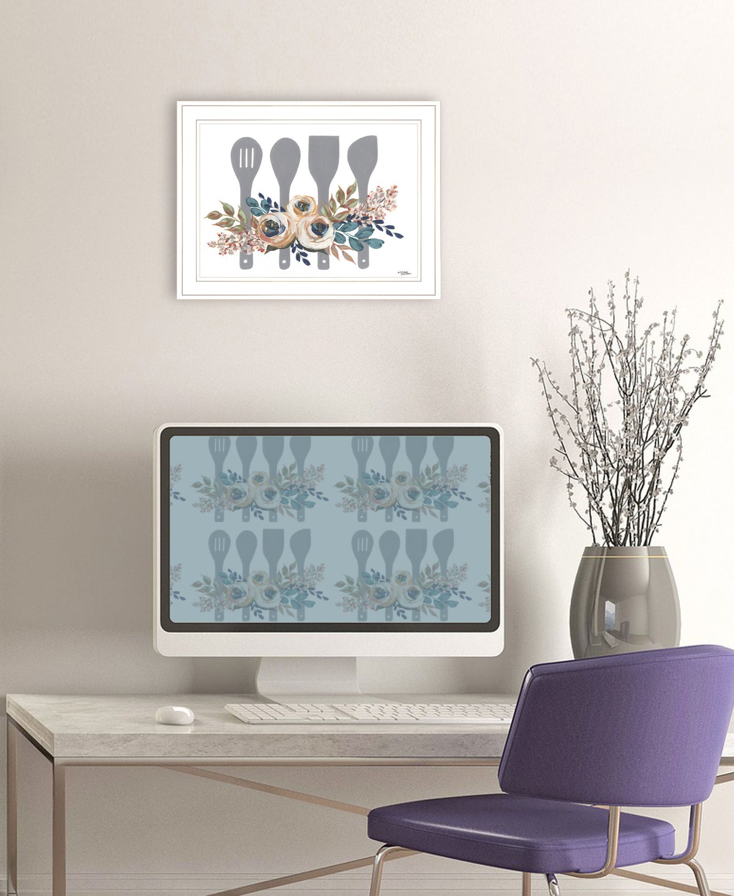 "Fall Floral Baking Utensils" by Michele Norman, Ready to Hang Framed Print, White Frame