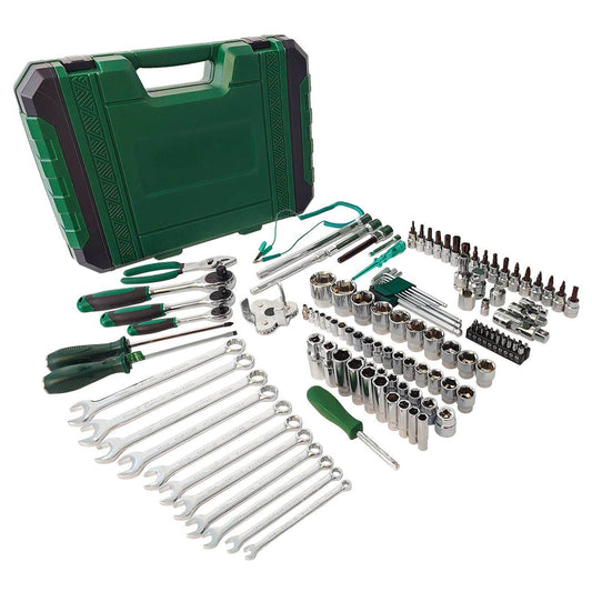 124-Piece Mechanics Tool Set, 1/2" 1/4" & 3/8" Drive Socket Tool Set - Including Ratchet Set Metric Sockets Wrenches Sets, for Auto Repair Machine Repair