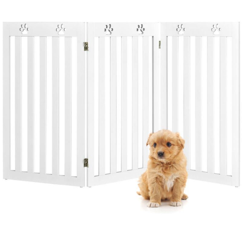 36 Inch Folding Wooden Freestanding Pet Gate Dog Gate with 360° Flexible Hinge