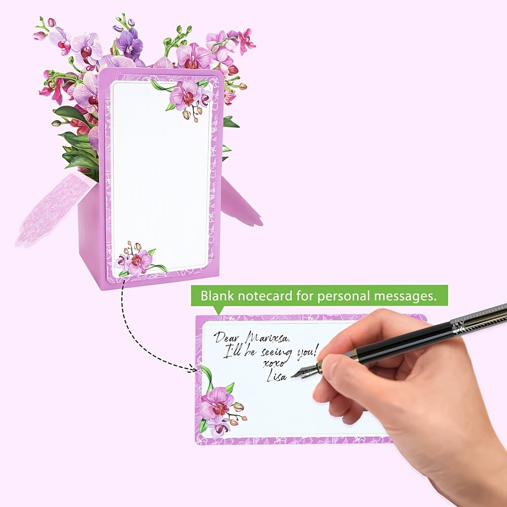 1pc Orchids Pop-Up Card Flower Pop-Up Box Card Home Decor Mother`s Day Mom`s Gift