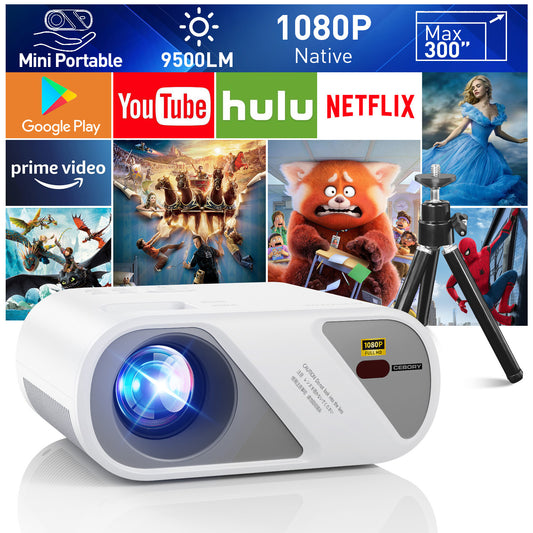 Projector, Full HD 1080P Video Projector With Tripod, Portable Mini Outdoor Movie Projector For iPhone, Home Theater Projector Compatible With HDMI/USB/AV/Smartphone/TV Stick/Laptop