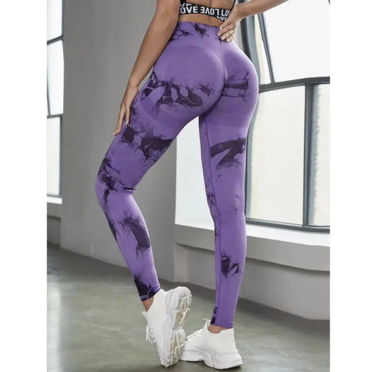 2024  New high-quality high-elastic tie-dye sports fitness trousers women's jacquard yoga trousers high-waisted peach buttocks trousers seamless outerwear