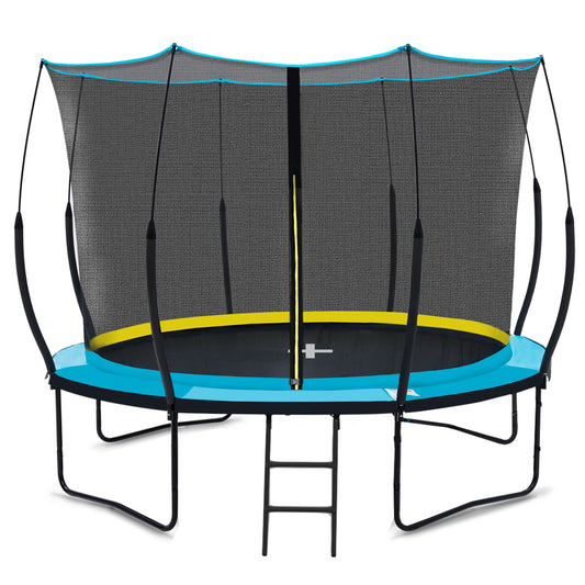 YC 10FT Recreational Trampolines with Enclosure for Kids and Adults with Patented Fiberglass Poles Pumpkin - Blue