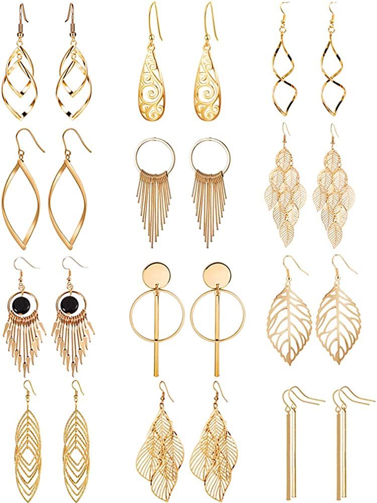 12 Pairs Drop Dangle Earrings boho Fashion Jewelry Vintage Statement Boho Bohemian Earrings Set for Women Girls