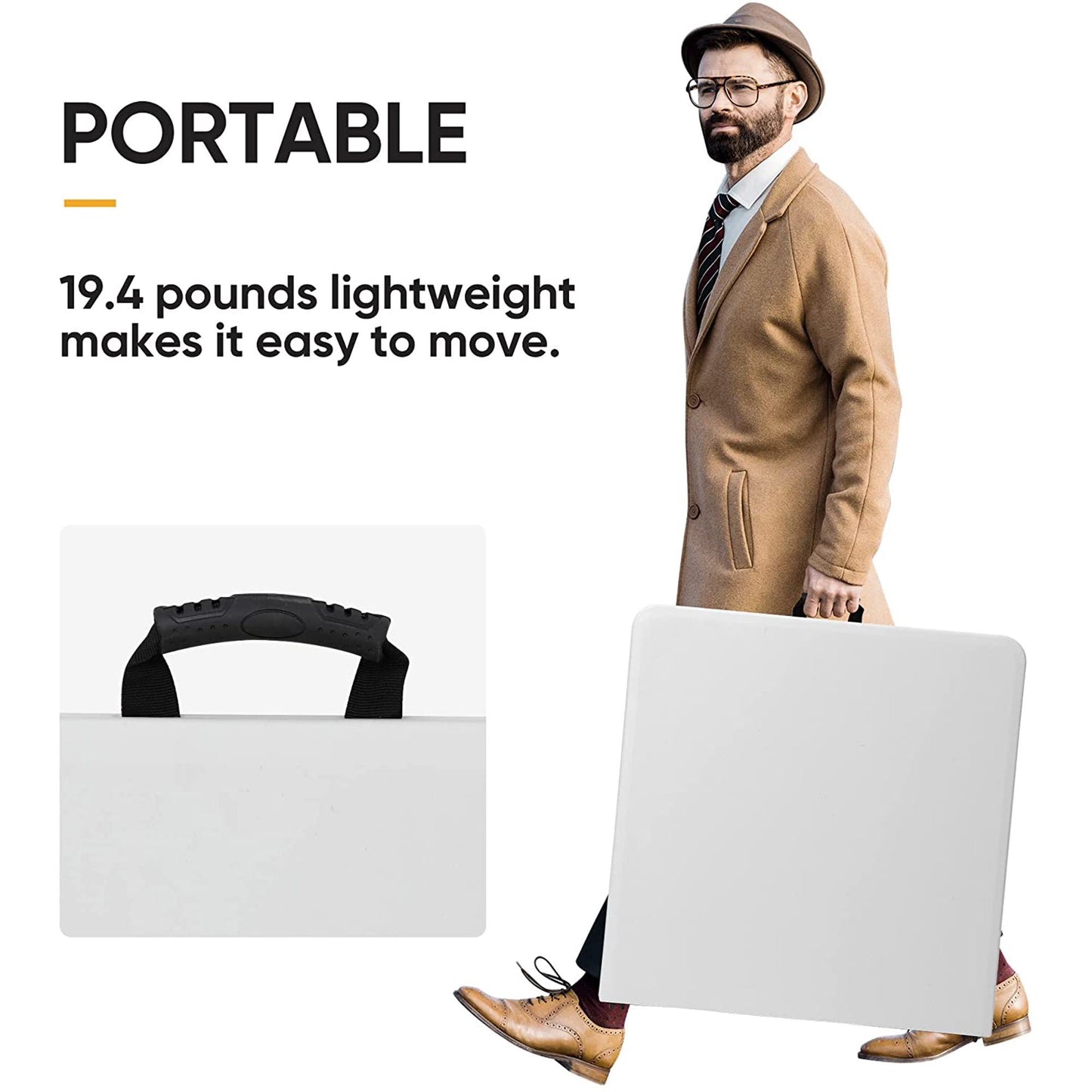 4FT Portable Plastic Folding Table,White