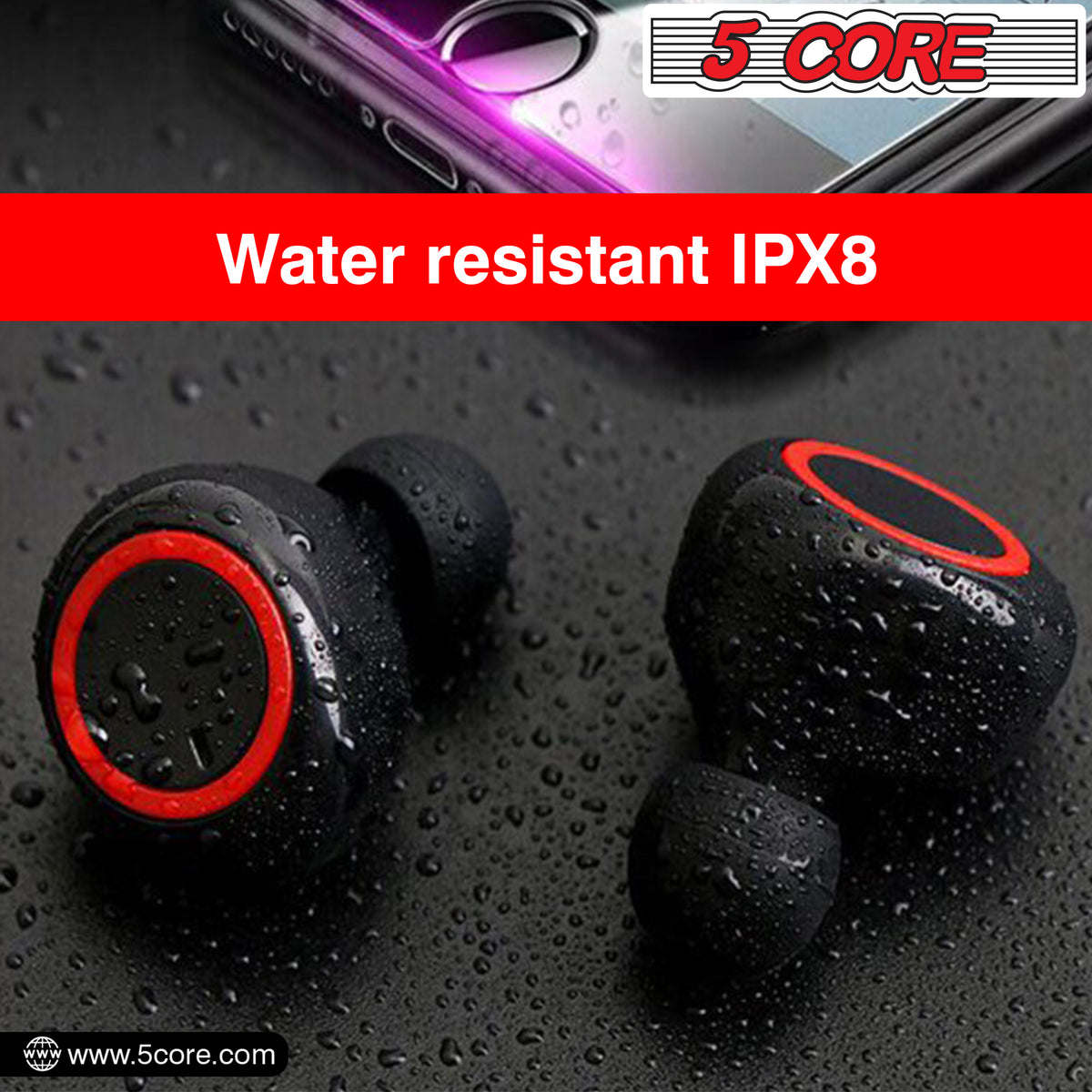 5 Core Wireless Ear Buds • Mini Bluetooth Noise Cancelling Earbud Headphones 32 Hours Playtime IPX8 - EP01