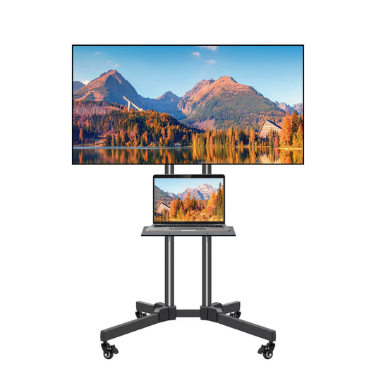 Mobile TV Stand on Wheels for 32-65 Inch LCD LED Flat Panel Curved Screen TV up to 132lbs, TV Cart with Height Adjustable Laptop Shelf Movable Portable Rolling Floor TV Stand Max VESA 600*400mm