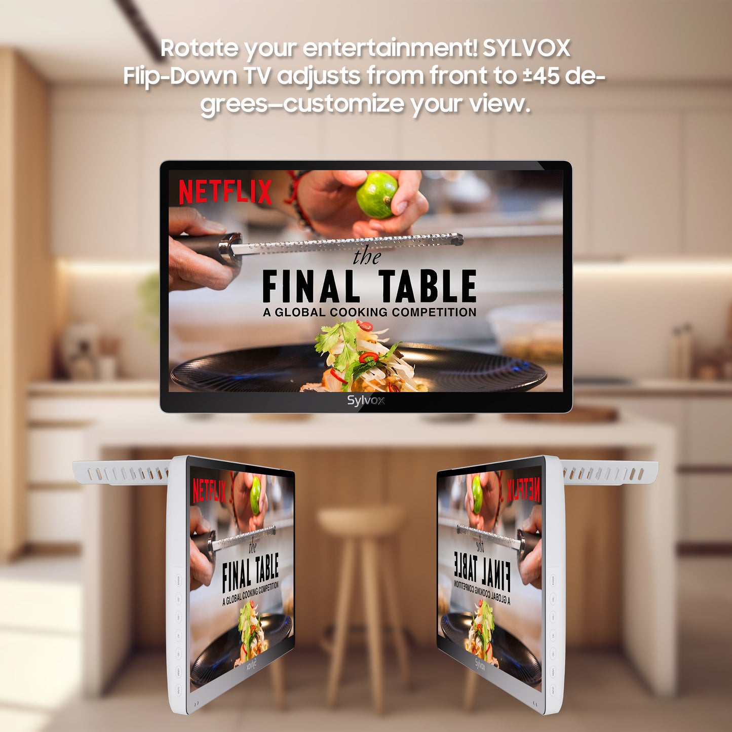 SYLVOX 15.6 inch Kitchen TV, 1080P Full HD Under Cabinet TV, Flip-Down Small 12 Volt TV for Kitchen, RV
