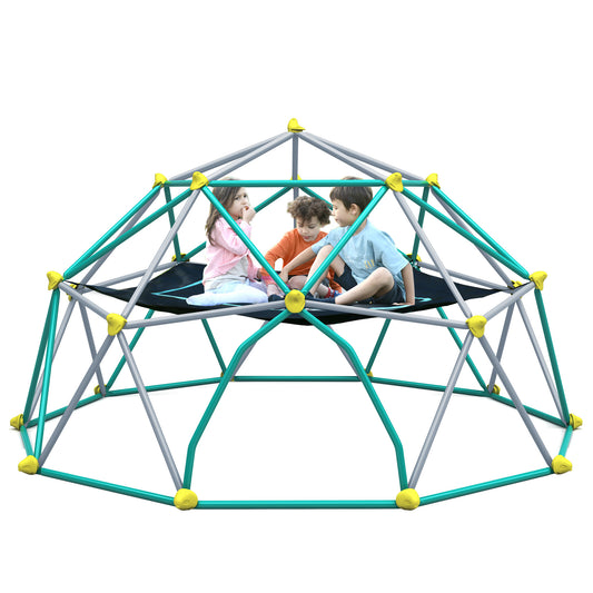 10ft Geometric Dome Climber Play Center, Kids Climbing Dome Tower with Hammock, Rust & UV Resistant Steel Supporting 1000 LBS