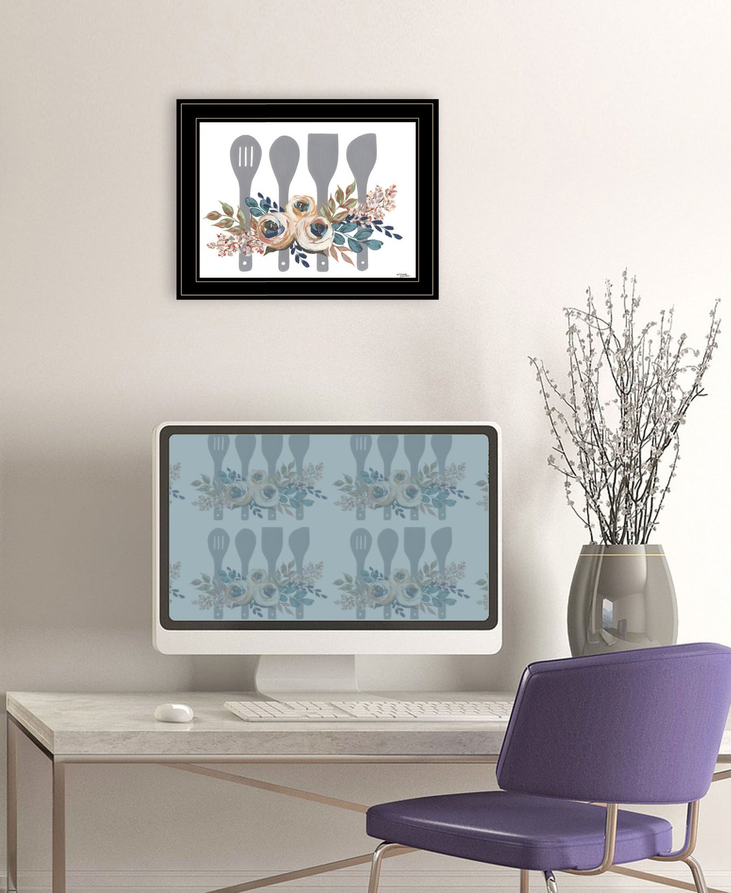 "Fall Floral Baking Utensils" by Michele Norman, Ready to Hang Framed Print, Black Frame