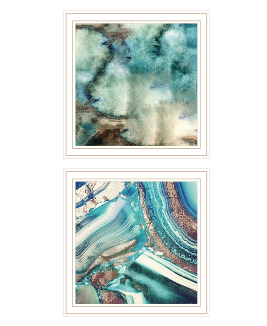 "Earth tones I & Sea II" 2-Piece Vignette by Sophie 6, Ready to Hang Framed Print, White Frame