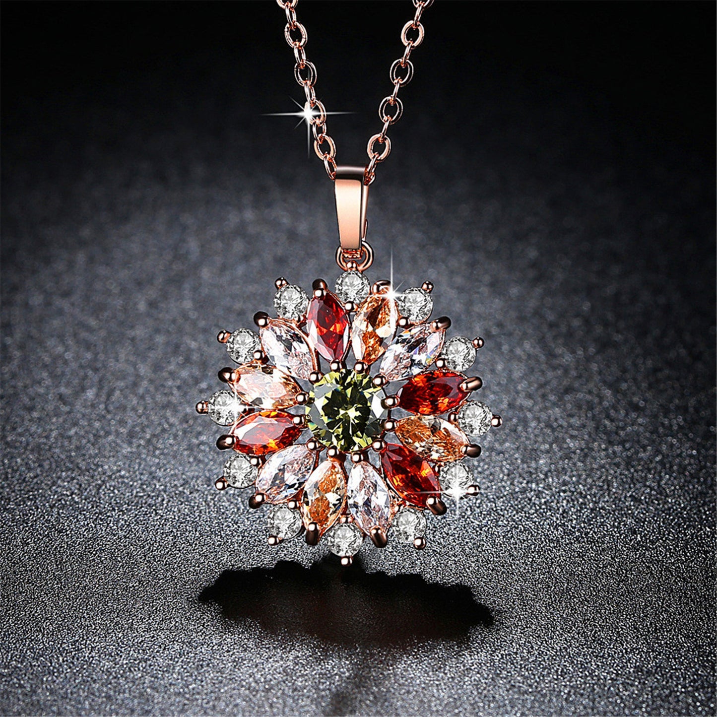 Elegant Temperament Colorful Zircon Flower Women's Pendant Necklace Mother's Day Jewelry