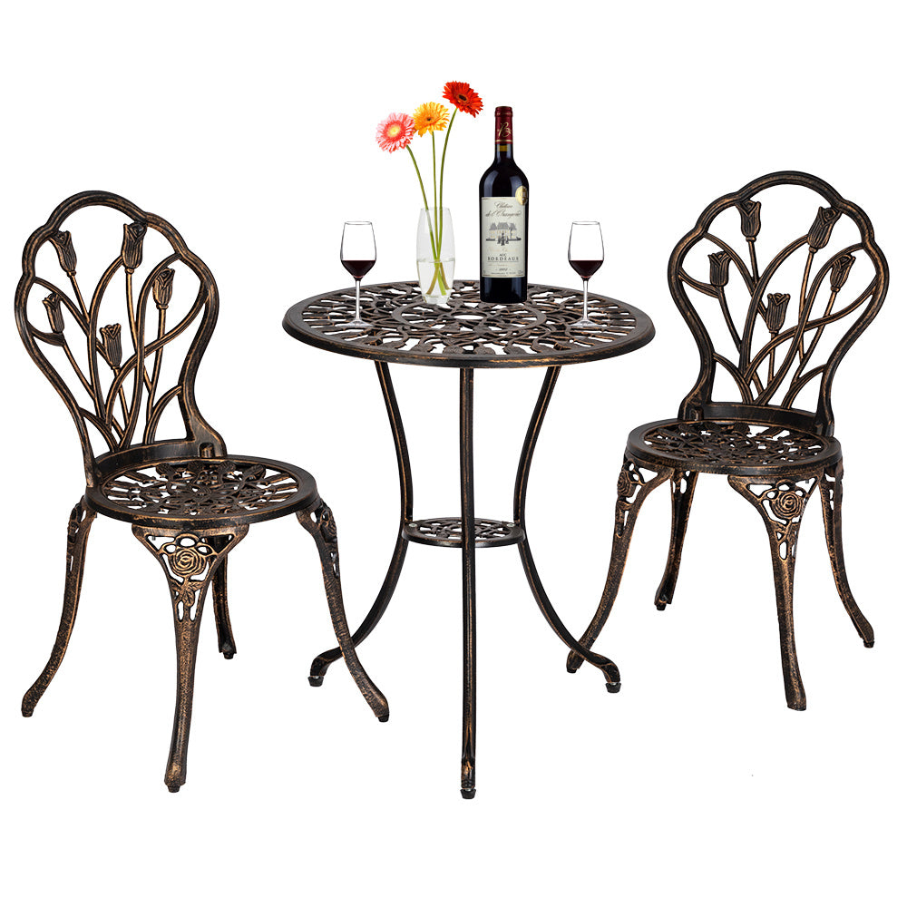 Cast Aluminum Outdoor 3 Piece Tulip Bistro Set of Table and Chairs XH