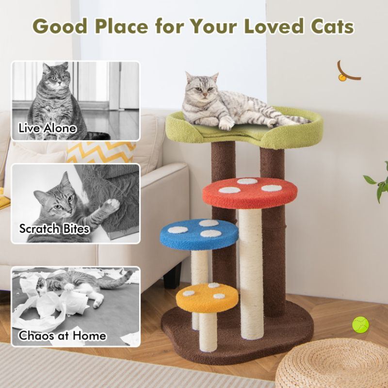 3-In-1 Cat Tree 3 Full-Wrapped Sisal Posts Removable Mat and Platforms