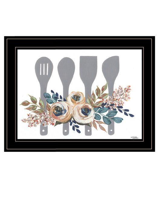 "Fall Floral Baking Utensils" by Michele Norman, Ready to Hang Framed Print, Black Frame