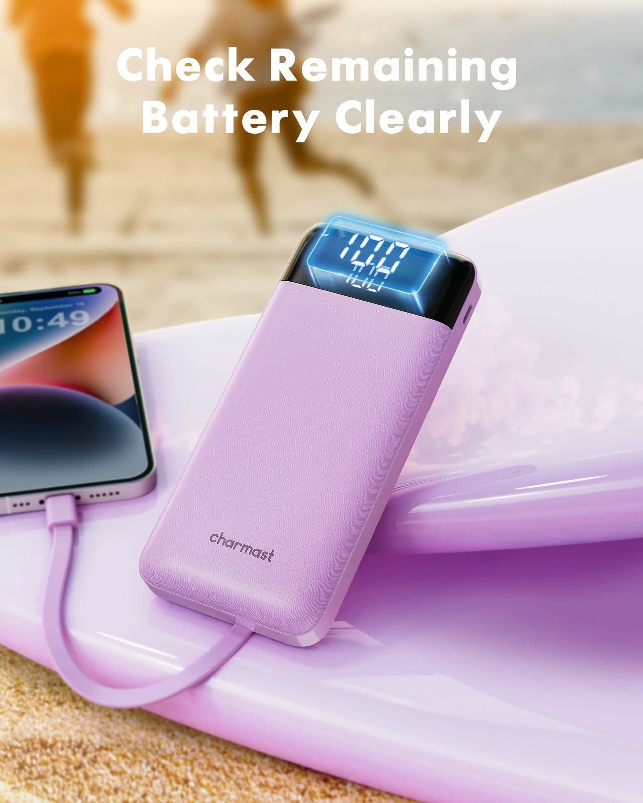 Portable Charger with Built in Cables, Portable Charger with Cords Wires Slim 10000mAh Travel Essentials Battery Pack 6 Outputs 3A High Speed Power Bank for iPhone Samsung Pixel LG Moto iPad