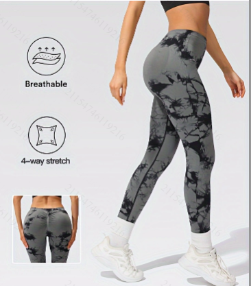 2024  New high-quality high-elastic tie-dye sports fitness trousers women's jacquard yoga trousers high-waisted peach buttocks trousers seamless outerwear