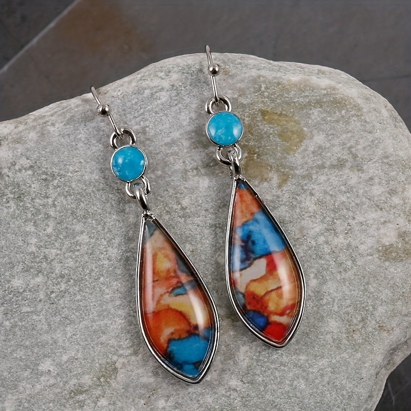 Silver Plated Natural Turquoise Natural Gemstones Earrings Wedding Engagement Bride Jewelry