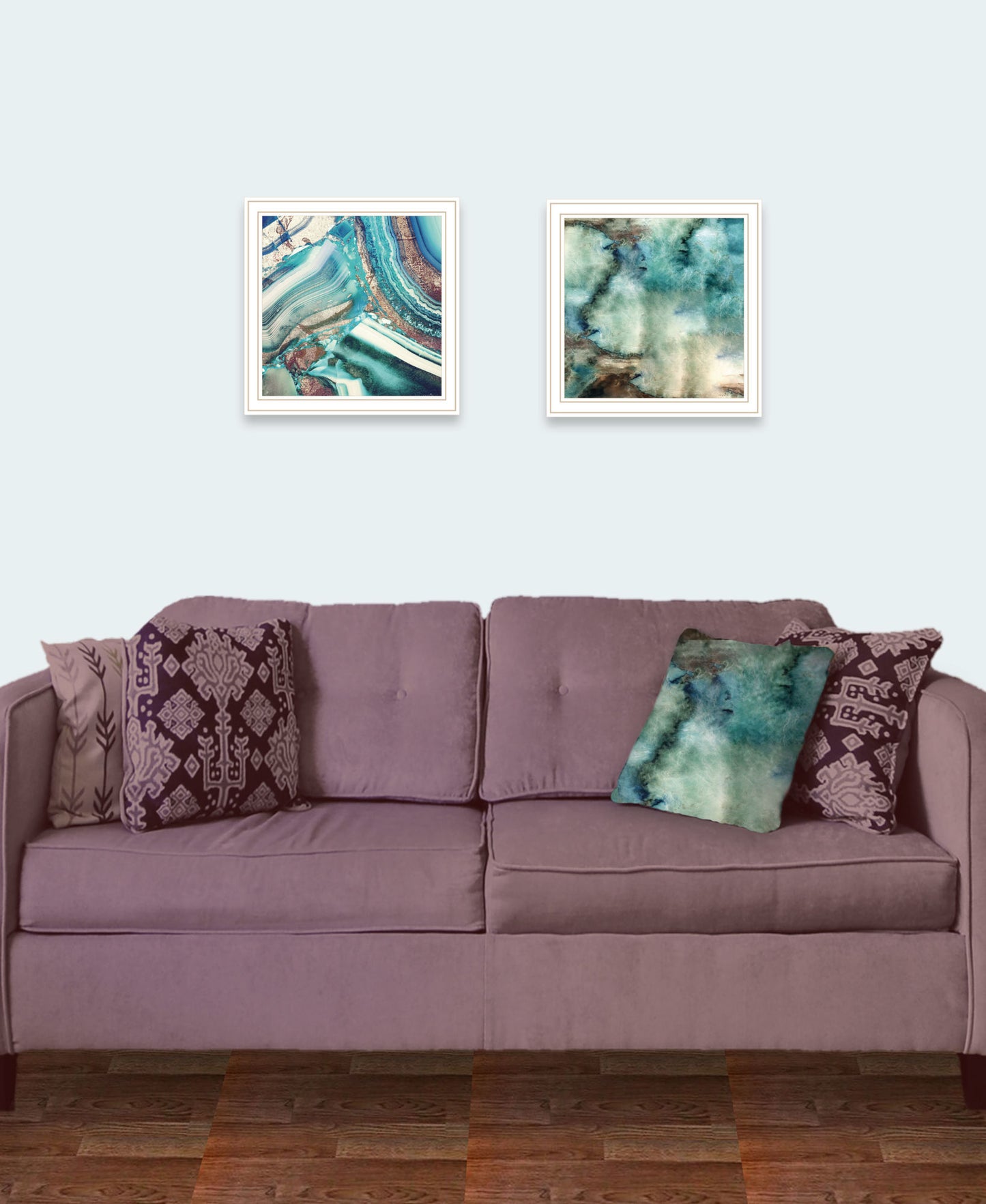 "Earth tones I & Sea II" 2-Piece Vignette by Sophie 6, Ready to Hang Framed Print, White Frame