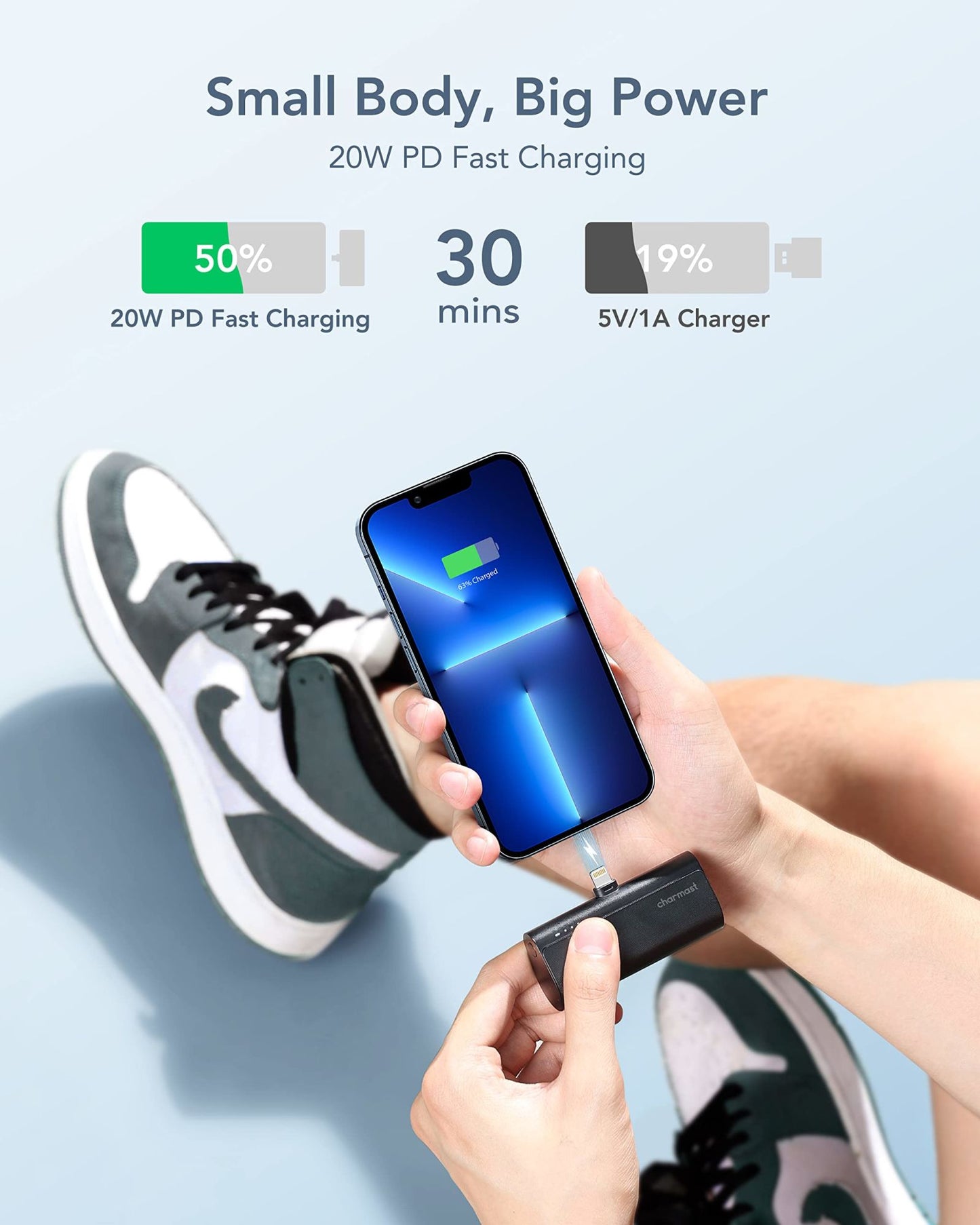 Small Portable Charger 5000mAh, Ultra-Compact 20W PD Fast Charging Power Bank Mini Battery Pack Compatible with iPhone 14/14 Pro Max/13/13 Pro Max/12/12 Pro Max/11/XR/X/8/7/6, and More