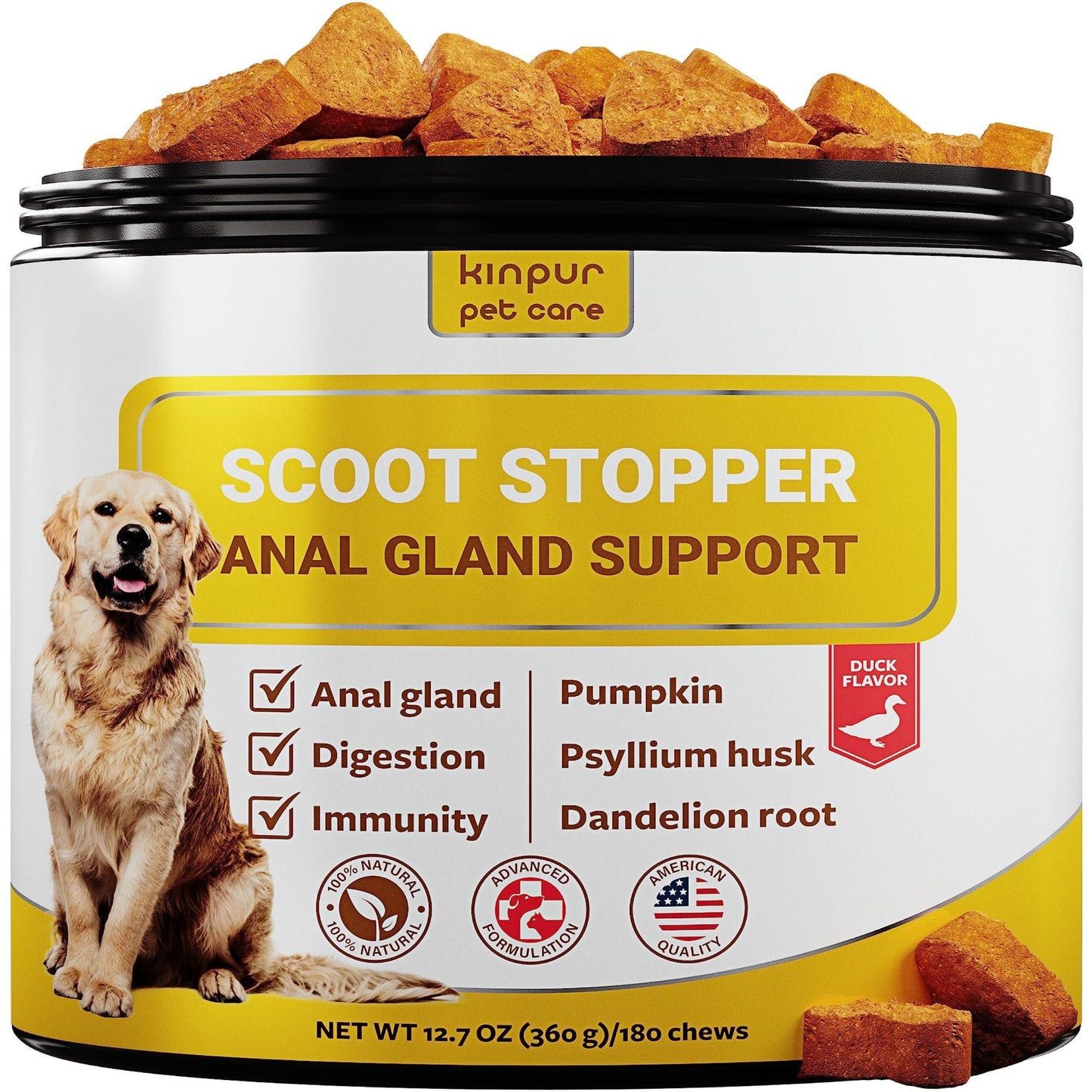 Scoot Stopper Soft Chews Fiber for Dogs Dog Anal Gland and Digestion Support Anal Gland Chews with Pumpkin and Psyllium Husk 180 Chewables for Dog Digestive Health