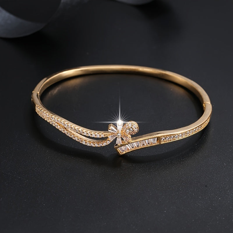 18K Gold Plated Zircon Inlaid Hollow Cross Bracelet Holiday Style Women's Fashion Jewelry