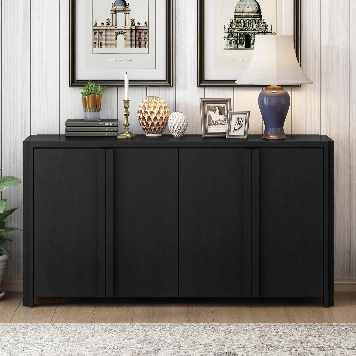 U_Style Designed Storage Cabinet Sideboard with 4 Doors , Adjustable Shelves, Suitable for Living Rooms, Entrance and Study Rooms.