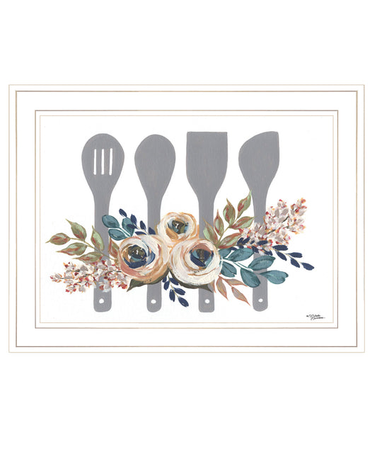"Fall Floral Baking Utensils" by Michele Norman, Ready to Hang Framed Print, White Frame