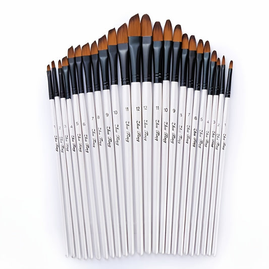 12-Piece Nylon Hair Wooden Handle Paint Brush Set - Perfect for DIY Oil, Acrylic & Watercolor Painting!