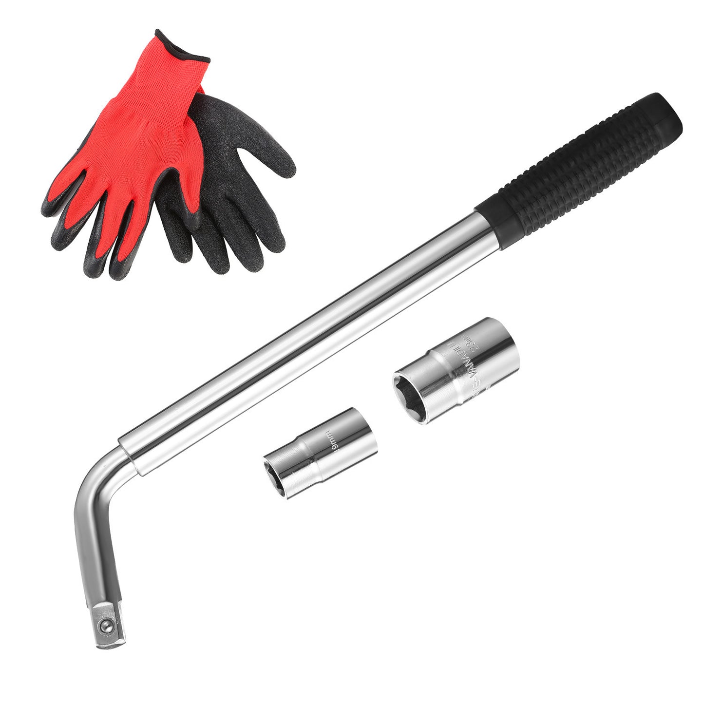 Telescoping Lug Wrench Extendable Tire Wheel Nut Wrench with CR-V Sockets 17mm 19mm 21mm 23mm Free Work Gloves