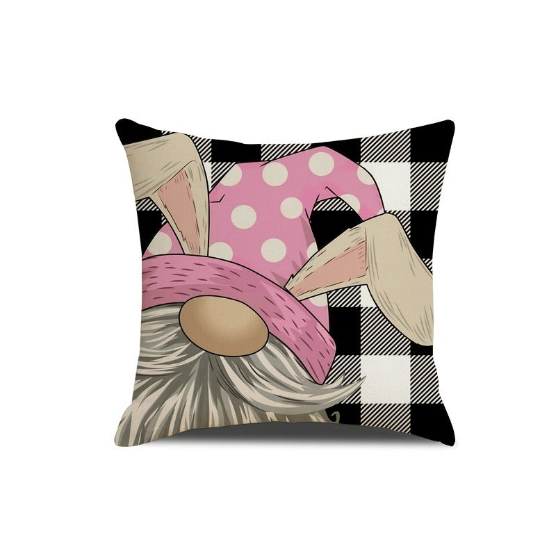 4pcs Spring Easter Rabbit Throw Pillow Case; Linen Cushion Cover; Single Side Print Accent Pillow Case; Pillow Insert Not Included
