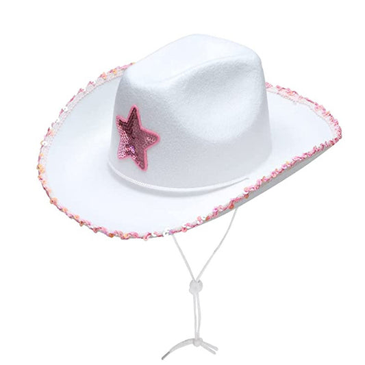 Cowgirl Hat Cowboy Hat with Pink Sequin Stars Halloween Cowgirl Costume Accessory