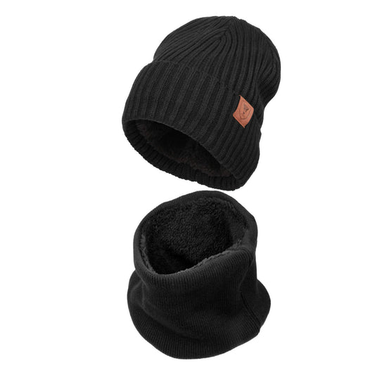 OZERO Men's Winter Hat Beanie Scarf Set Warm Knit Hats Neck Warmer with Thermal Polar Fleece Lining Winter Set for Women