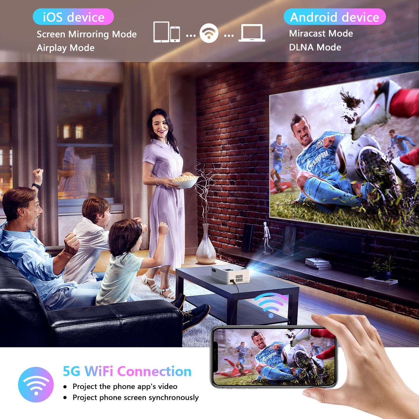 Native 1080P 5G WiFi Bluetooth Projector, 15000LM Full HD Movie Projector, 300" Display for Outdoor Movies Support 4k Home Theater, Compatible with iOS/Android/PC/XBox/PS4/TV