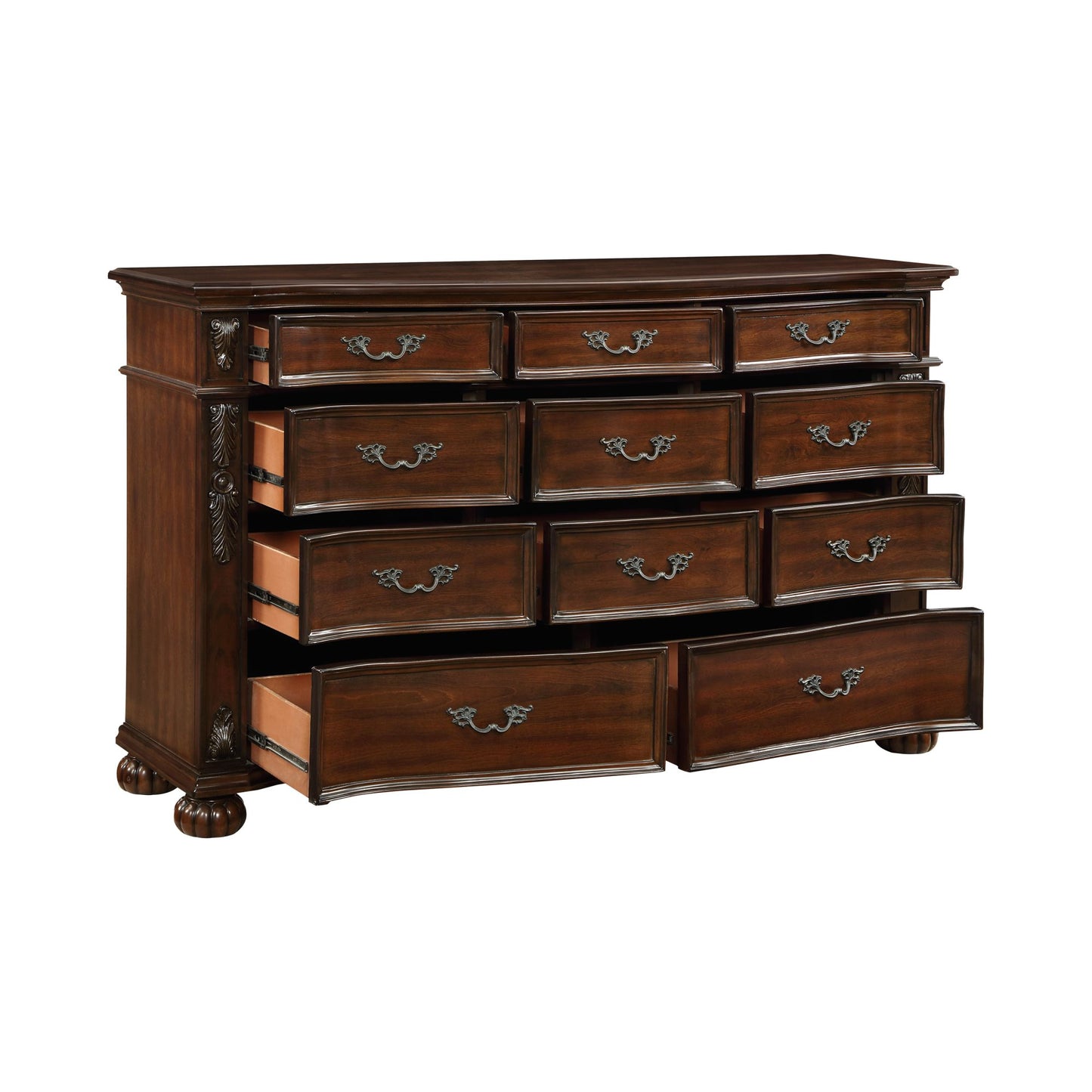 Classic Traditional 1pc Dresser of 11 Drawers Cherry Finish Formal Bedroom Furniture Carving Wood Design