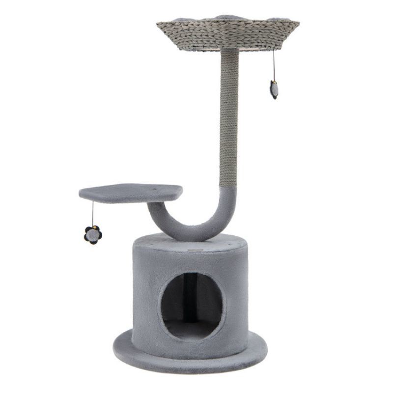 42 Inch Tall Cat Tower with Curved Metal Supporting Frame for Large and Small Cats