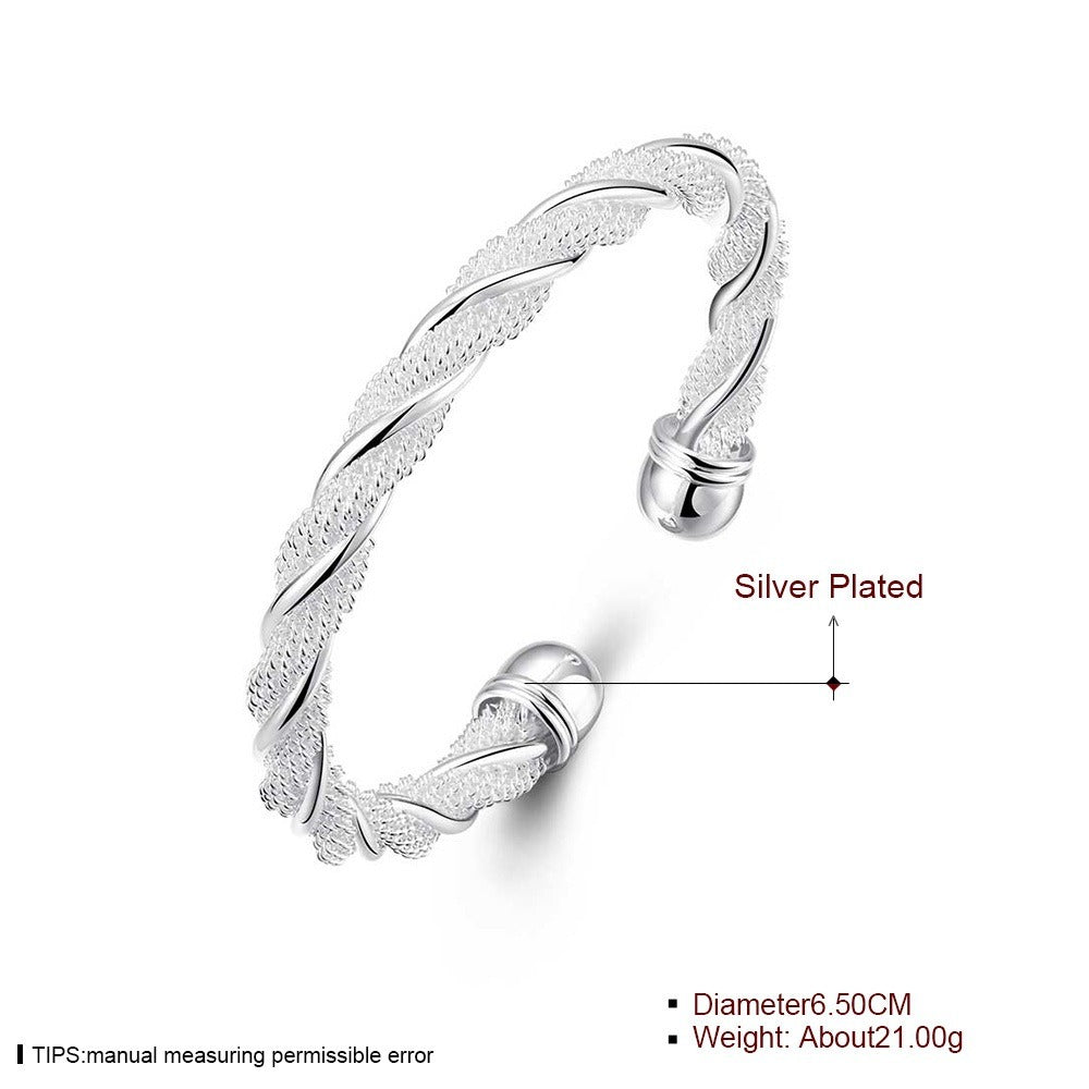 Plated Silver  For Women Man Mesh Wide Braided Bracelet Bangle Chain Wristband Jewelry Punk Jewelry