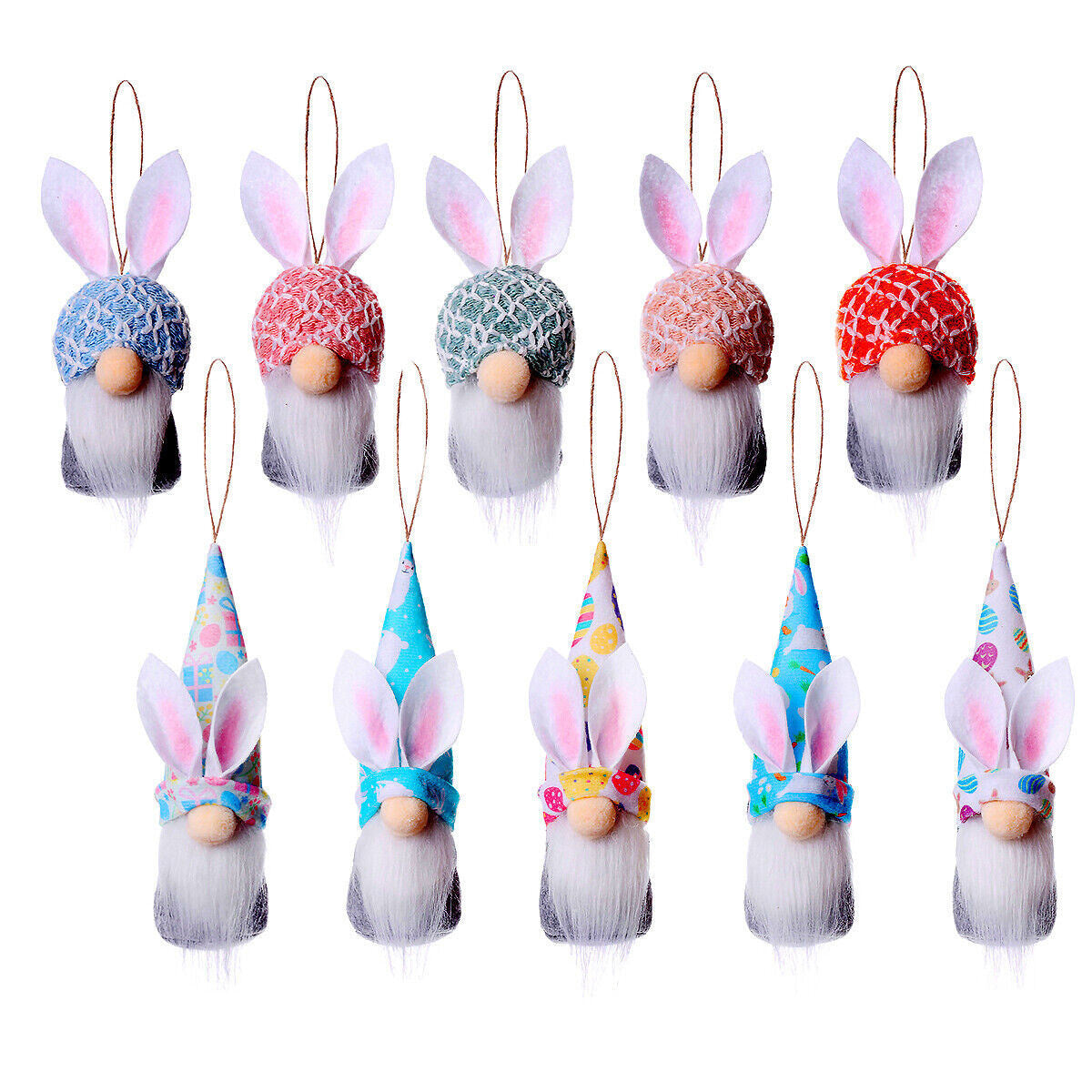 10Pcs Easter Hanging Bunny Gnomes Colorful Spring Bunny Plush Gnomes for Gifts