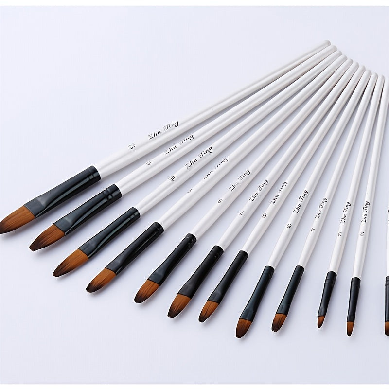 12-Piece Nylon Hair Wooden Handle Paint Brush Set - Perfect for DIY Oil, Acrylic & Watercolor Painting!