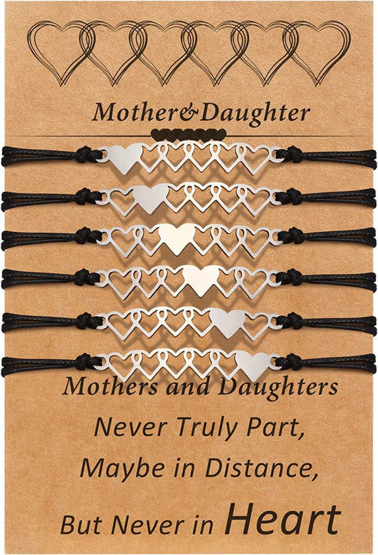Desimtion Mothers Day Gifts; Mother Daughter Bracelets Set for 2; 3; 4; 5; 6.Matching Heart Back to School Bracelets for Mommy and Me Easter Gifts for Girl