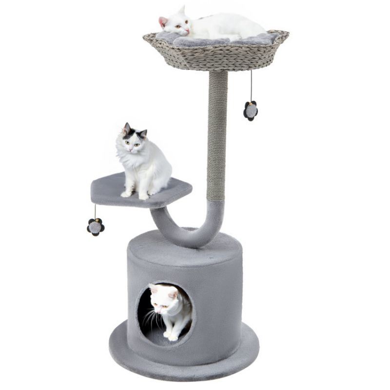 42 Inch Tall Cat Tower with Curved Metal Supporting Frame for Large and Small Cats